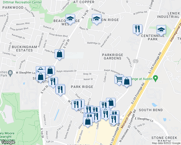map of restaurants, bars, coffee shops, grocery stores, and more near 316 Shep Street in Austin