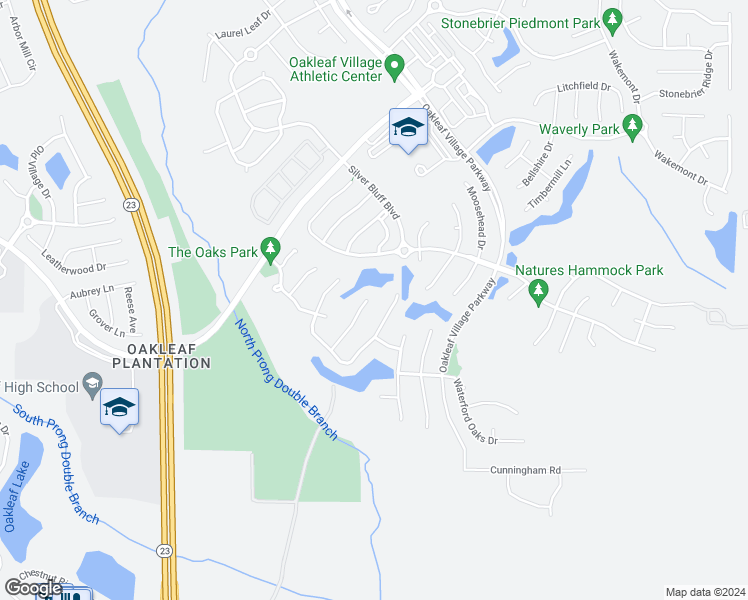 map of restaurants, bars, coffee shops, grocery stores, and more near 1855 Oakchime Drive in Orange Park