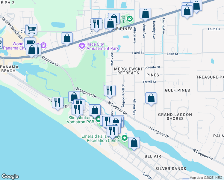 map of restaurants, bars, coffee shops, grocery stores, and more near Joan Avenue in Panama City