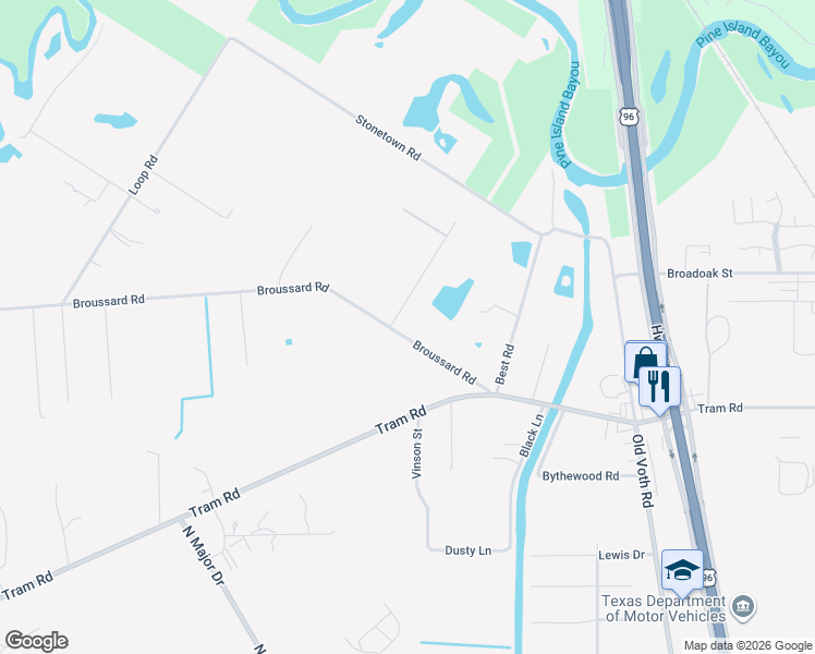 map of restaurants, bars, coffee shops, grocery stores, and more near 7580 Broussard Road in Beaumont