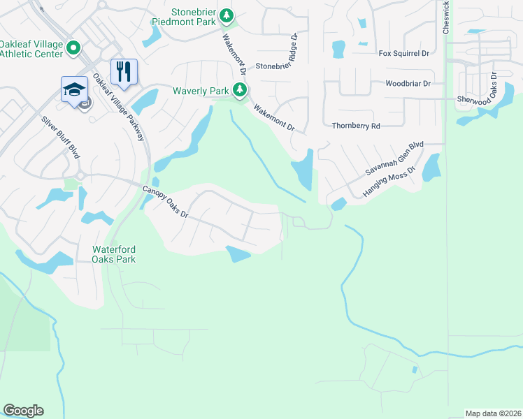 map of restaurants, bars, coffee shops, grocery stores, and more near 3090 Wandering Oaks Drive in Orange Park