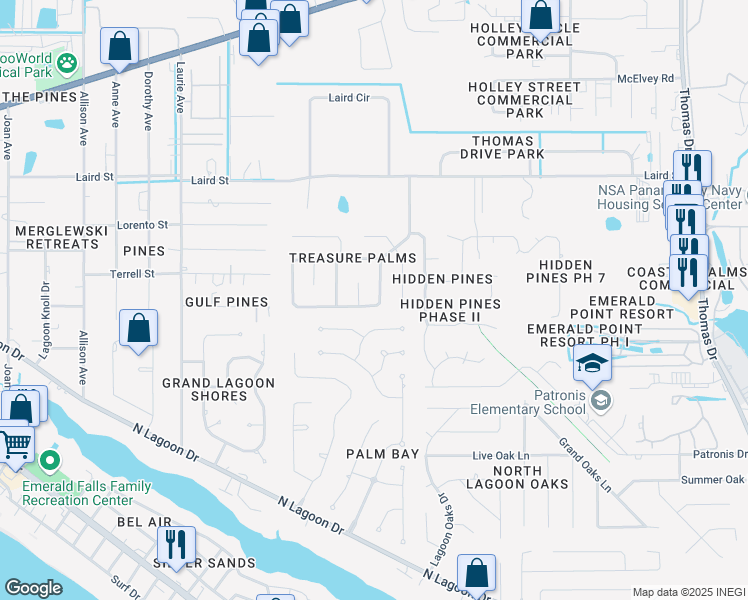 map of restaurants, bars, coffee shops, grocery stores, and more near 600 Sabal Palm Way in Panama City Beach