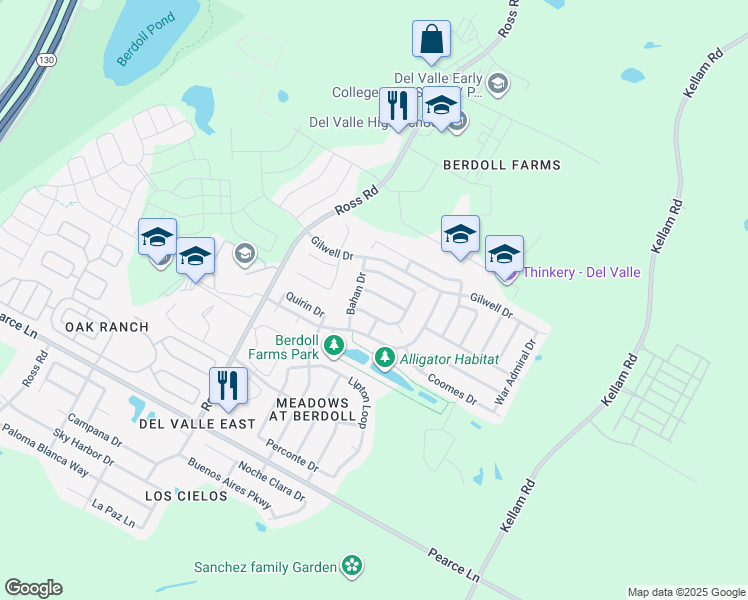 map of restaurants, bars, coffee shops, grocery stores, and more near 13013 Lofton Cliff Dr in Travis