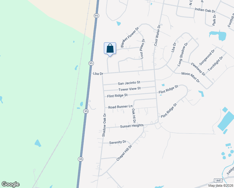 map of restaurants, bars, coffee shops, grocery stores, and more near 126 Flint Ridge Street in Bastrop