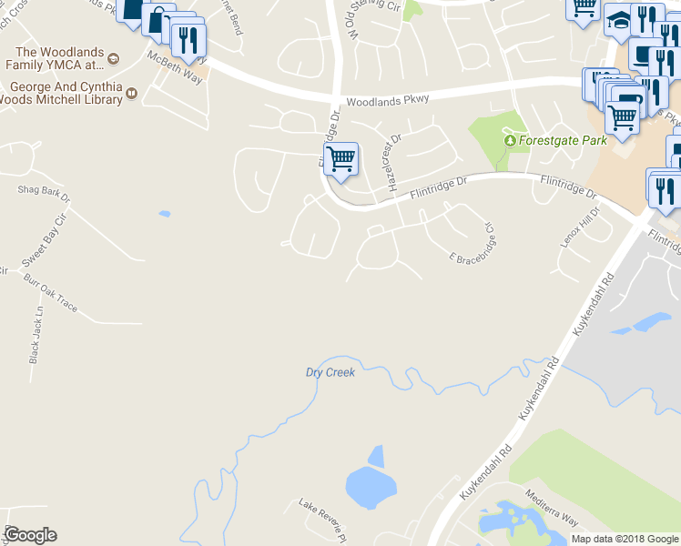 map of restaurants, bars, coffee shops, grocery stores, and more near 11 Hope Valley Place in Spring