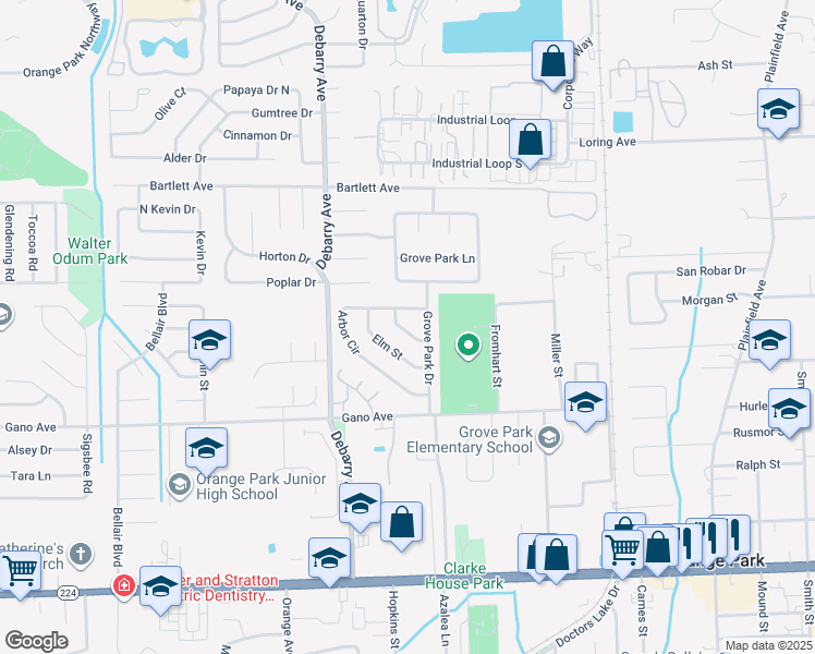 map of restaurants, bars, coffee shops, grocery stores, and more near 1139 Willow Lane in Orange Park