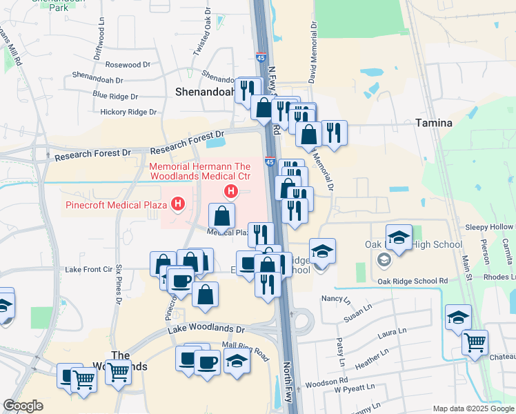 map of restaurants, bars, coffee shops, grocery stores, and more near 920 Medical Plaza Drive in Shenandoah