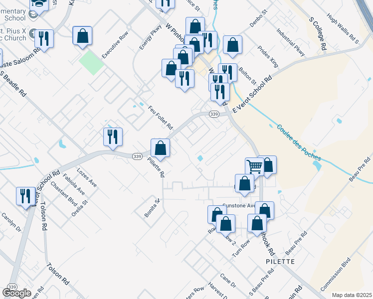 map of restaurants, bars, coffee shops, grocery stores, and more near 121 Rural Street in Lafayette