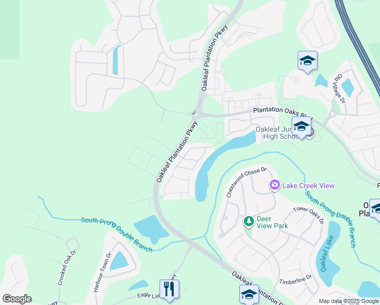 map of restaurants, bars, coffee shops, grocery stores, and more near 701 Crystal Way in Orange Park
