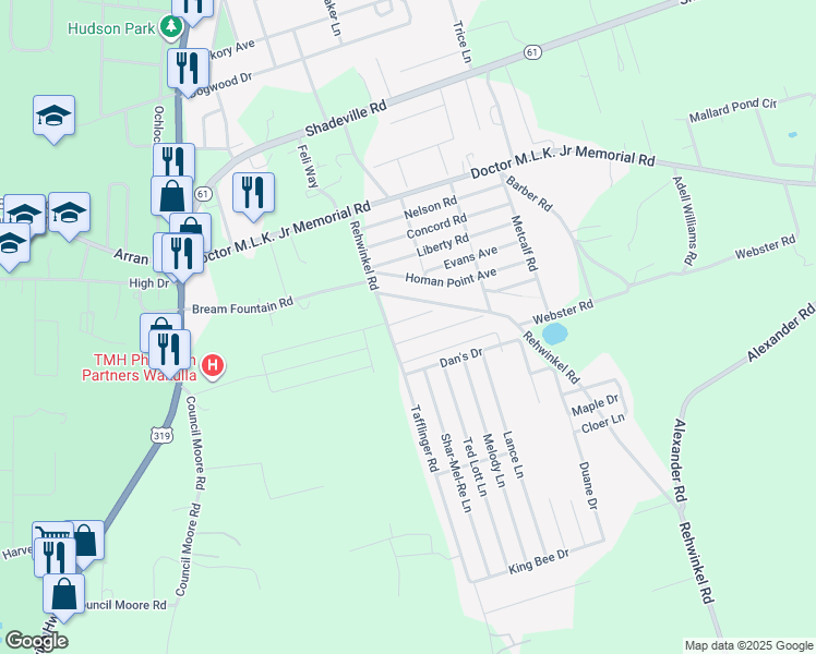 map of restaurants, bars, coffee shops, grocery stores, and more near 15 6th Avenue in Crawfordville
