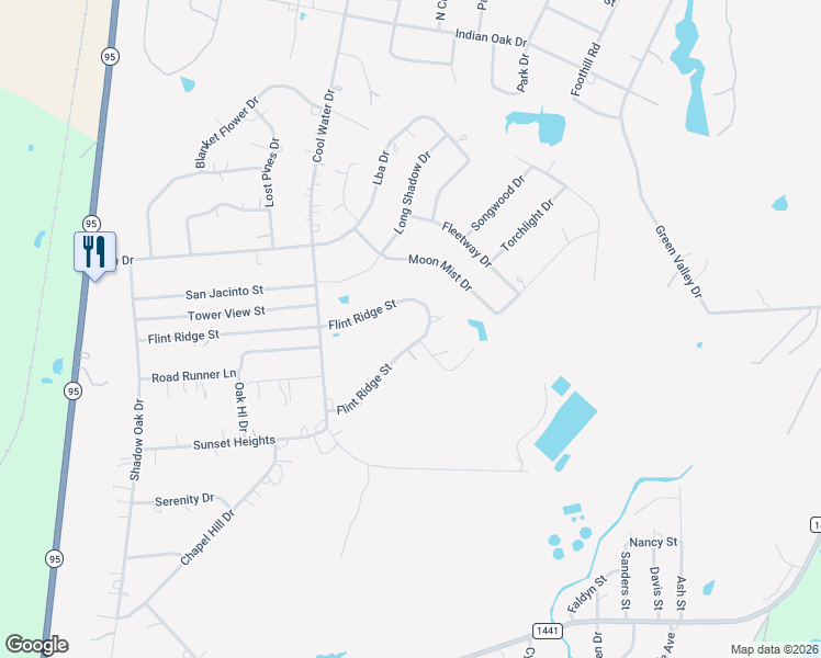 map of restaurants, bars, coffee shops, grocery stores, and more near 259 Flint Ridge Street in Bastrop