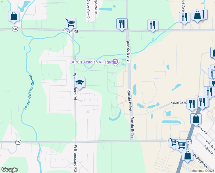 map of restaurants, bars, coffee shops, grocery stores, and more near 300 New Hope Road in Lafayette