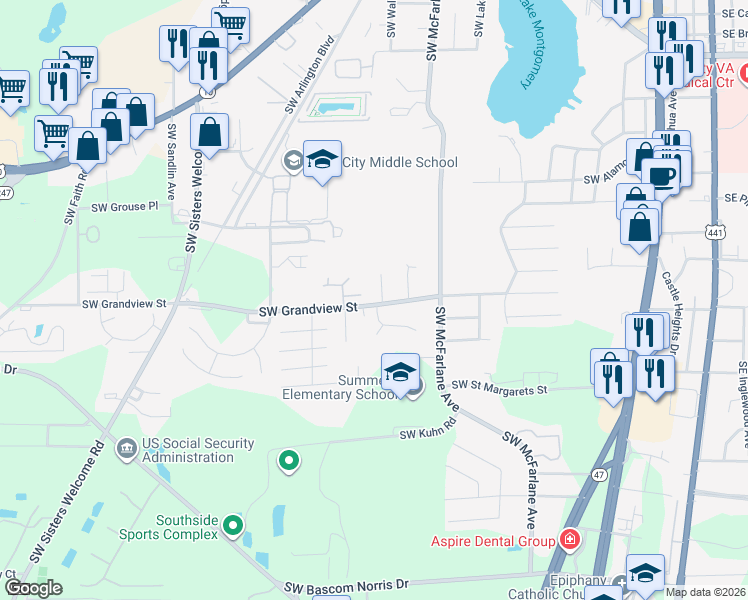 map of restaurants, bars, coffee shops, grocery stores, and more near 1054 Southwest Charleston Court in Lake City