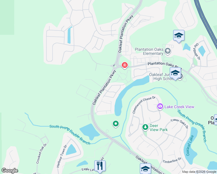 map of restaurants, bars, coffee shops, grocery stores, and more near 701 Crystal Way in Orange Park