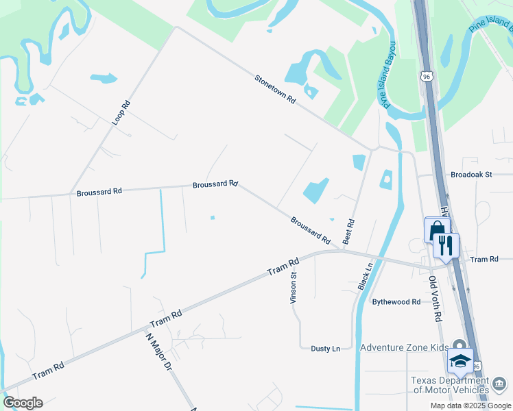 map of restaurants, bars, coffee shops, grocery stores, and more near 7645 Broussard Road in Beaumont