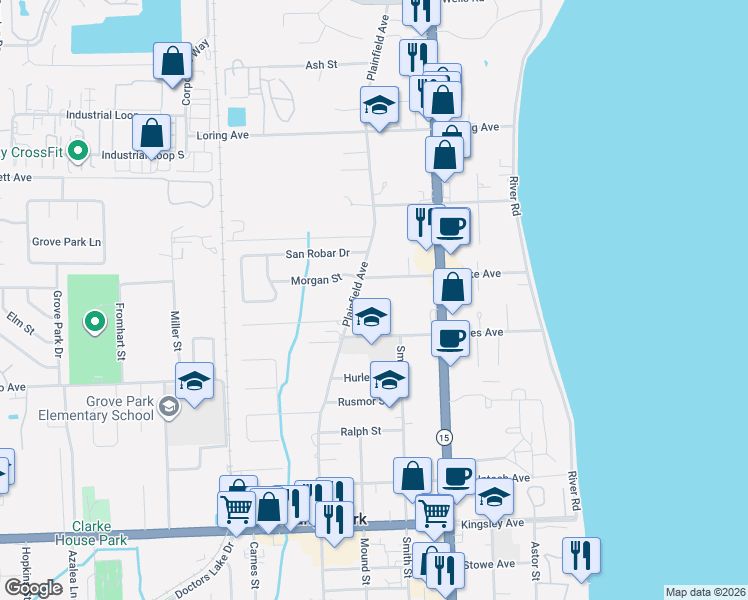 map of restaurants, bars, coffee shops, grocery stores, and more near 1245 Plainfield Avenue in Orange Park
