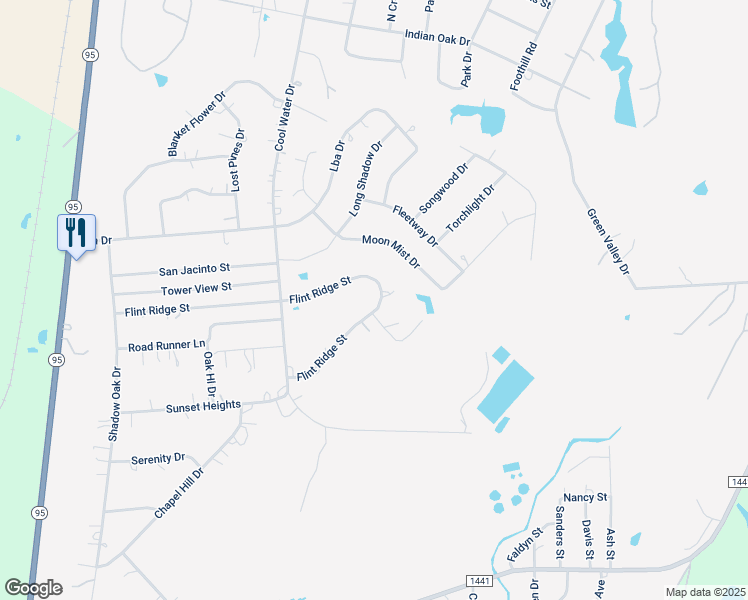map of restaurants, bars, coffee shops, grocery stores, and more near 233 Flint Ridge Street in Bastrop