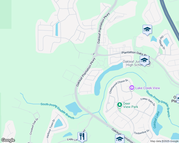 map of restaurants, bars, coffee shops, grocery stores, and more near 701 Crystal Way in Orange Park