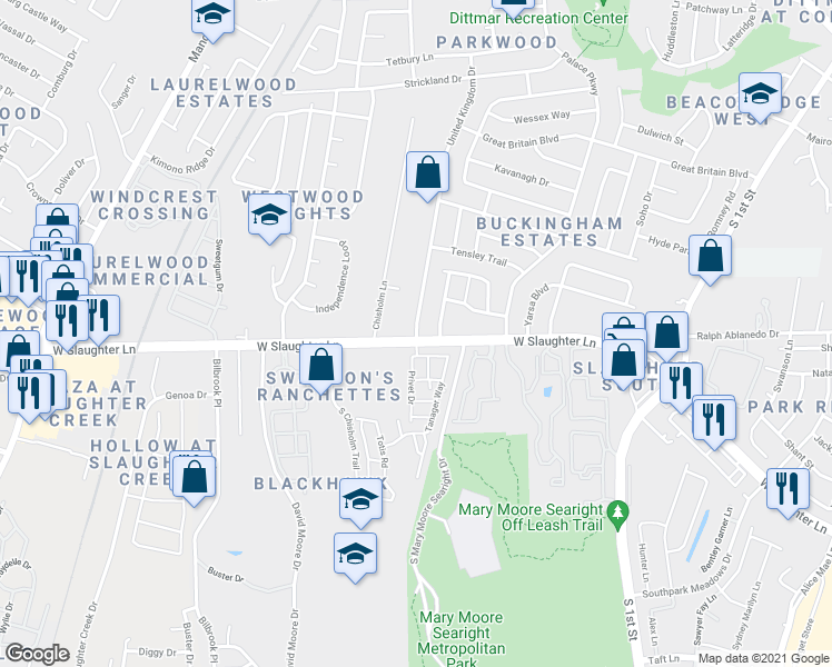 map of restaurants, bars, coffee shops, grocery stores, and more near in Austin