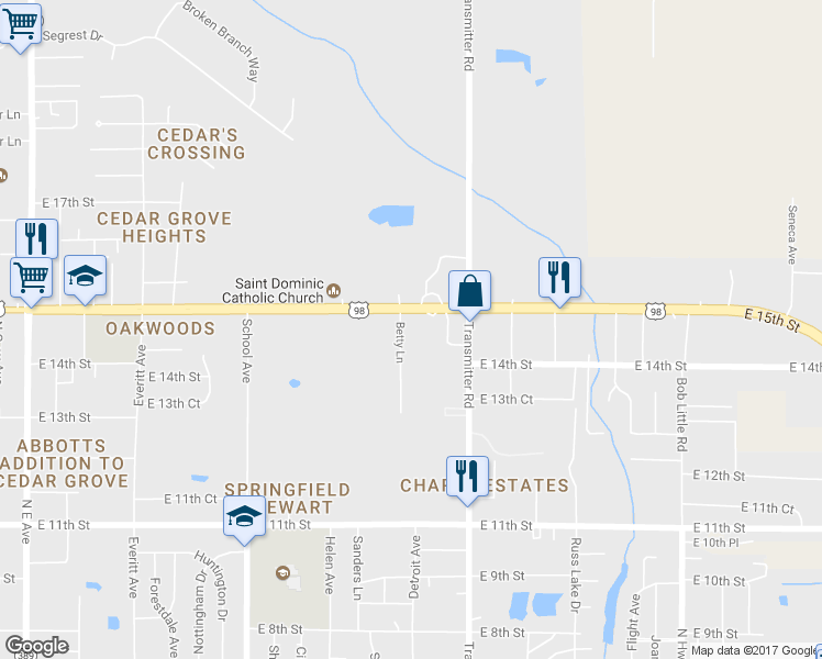 map of restaurants, bars, coffee shops, grocery stores, and more near 1410 Betty Lane in Panama City