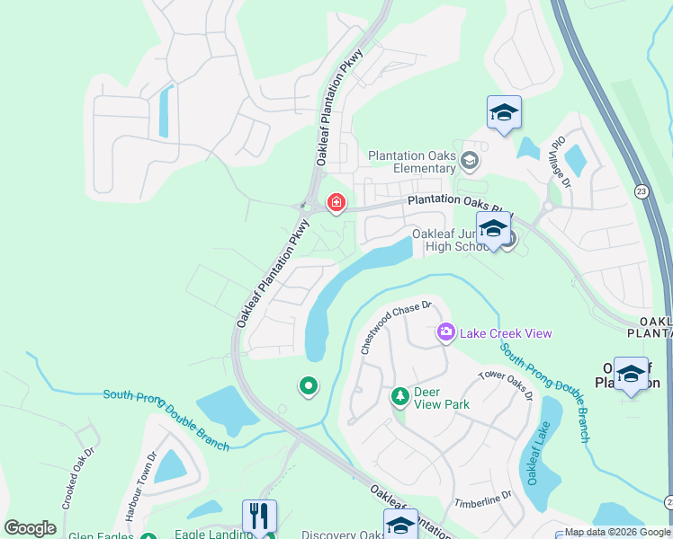 map of restaurants, bars, coffee shops, grocery stores, and more near 559 Crystal Way in Orange Park