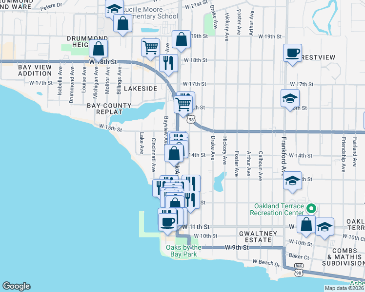 map of restaurants, bars, coffee shops, grocery stores, and more near 1400 Beck Avenue in Panama City