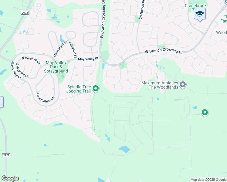map of restaurants, bars, coffee shops, grocery stores, and more near 3 Pirouette Place in The Woodlands