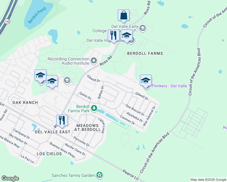 map of restaurants, bars, coffee shops, grocery stores, and more near 13324 Vizquel Loop in Travis