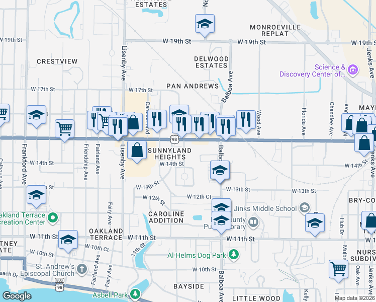 map of restaurants, bars, coffee shops, grocery stores, and more near 1410 June Avenue in Panama City
