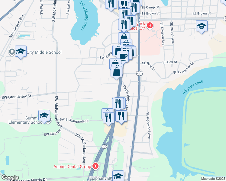 map of restaurants, bars, coffee shops, grocery stores, and more near 1126 Southwest Main Boulevard in Lake City