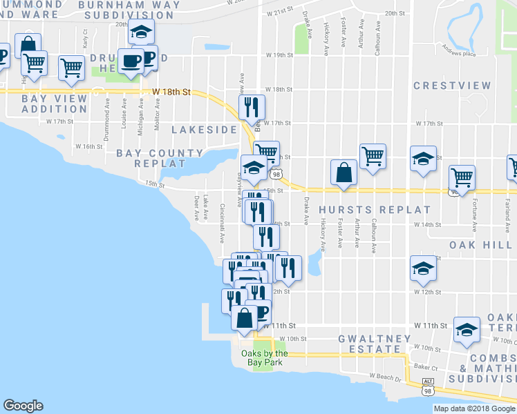 map of restaurants, bars, coffee shops, grocery stores, and more near 1424 Beck Avenue in Panama City