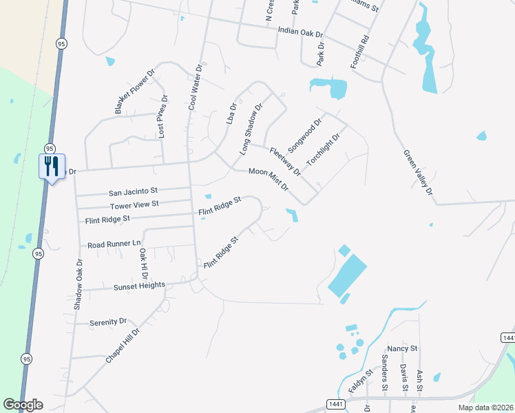 map of restaurants, bars, coffee shops, grocery stores, and more near 259 Flint Ridge Street in Bastrop