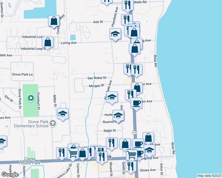 map of restaurants, bars, coffee shops, grocery stores, and more near 1221 Plainfield Avenue in Orange Park