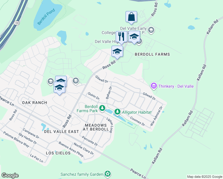 map of restaurants, bars, coffee shops, grocery stores, and more near 13013 Lofton Cliff Drive in Del Valle