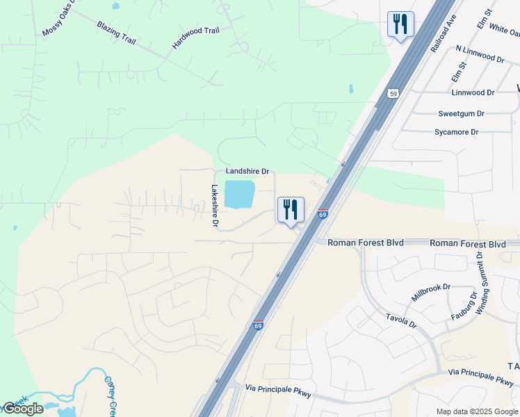 map of restaurants, bars, coffee shops, grocery stores, and more near 23480 Stoneshire Drive in New Caney