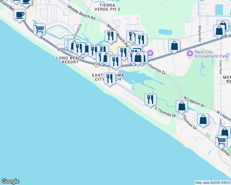map of restaurants, bars, coffee shops, grocery stores, and more near in Panama City Beach