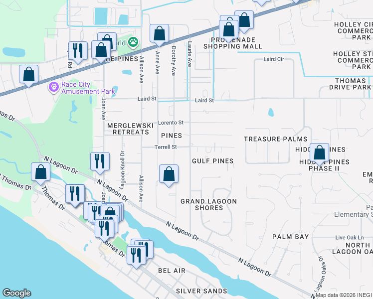 map of restaurants, bars, coffee shops, grocery stores, and more near 2804 Laurie Avenue in Panama City
