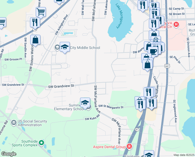 map of restaurants, bars, coffee shops, grocery stores, and more near 1077 SW McFarlane Ave in Lake City