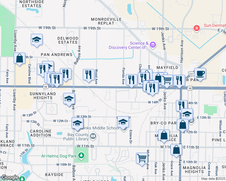 map of restaurants, bars, coffee shops, grocery stores, and more near in Panama City