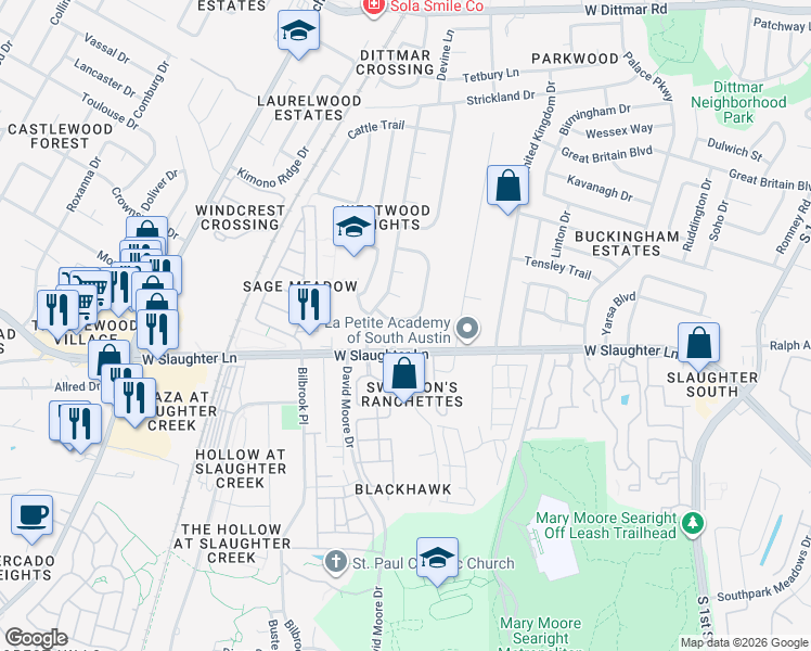 map of restaurants, bars, coffee shops, grocery stores, and more near 1205 Iron Musket Cove in Austin
