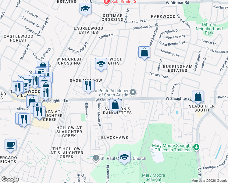 map of restaurants, bars, coffee shops, grocery stores, and more near 1205 Iron Musket Cove in Austin