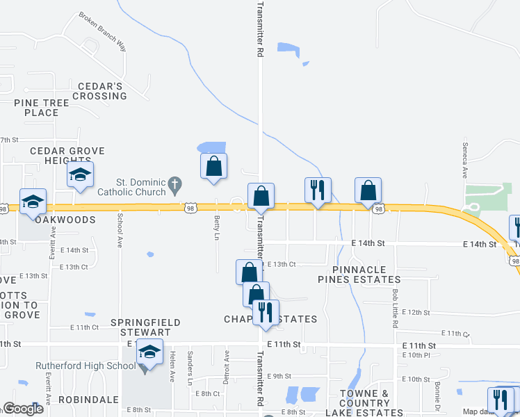 map of restaurants, bars, coffee shops, grocery stores, and more near East 15th Street in Panama City