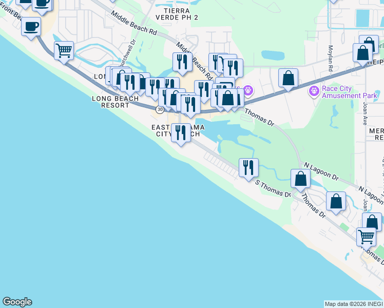 map of restaurants, bars, coffee shops, grocery stores, and more near in Panama City Beach