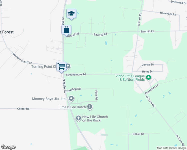 map of restaurants, bars, coffee shops, grocery stores, and more near 545 Spoonemore Road in Vidor