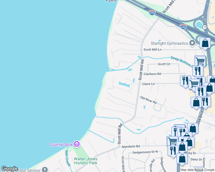 map of restaurants, bars, coffee shops, grocery stores, and more near 11040 Riverport Drive West in Jacksonville