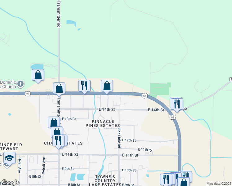 map of restaurants, bars, coffee shops, grocery stores, and more near 4909 East 15th Street in Panama City
