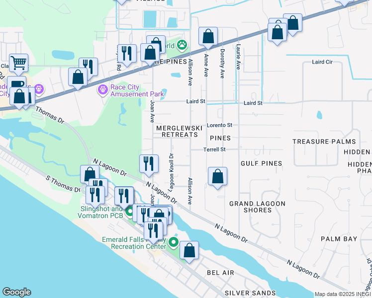 map of restaurants, bars, coffee shops, grocery stores, and more near 2506 Allison Avenue in Panama City Beach