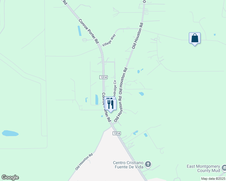 map of restaurants, bars, coffee shops, grocery stores, and more near 18994 Woodridge Drive in Conroe