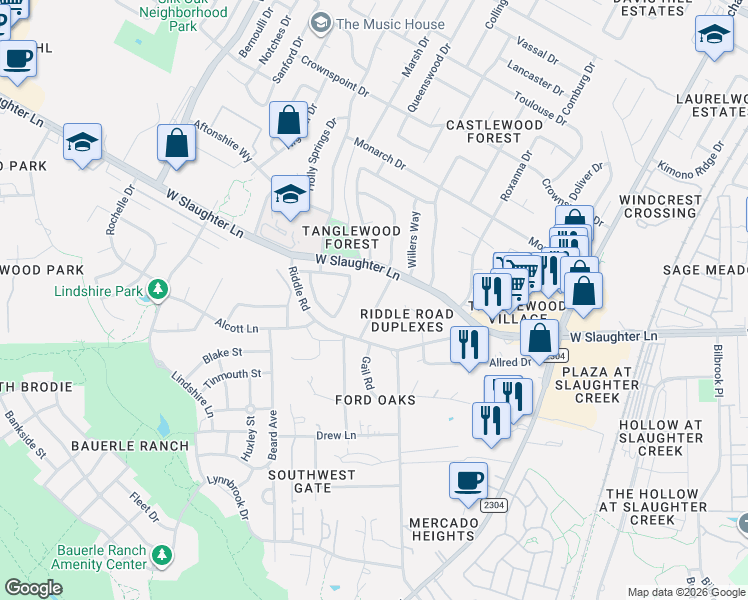 map of restaurants, bars, coffee shops, grocery stores, and more near 10000 Gail Road in Austin