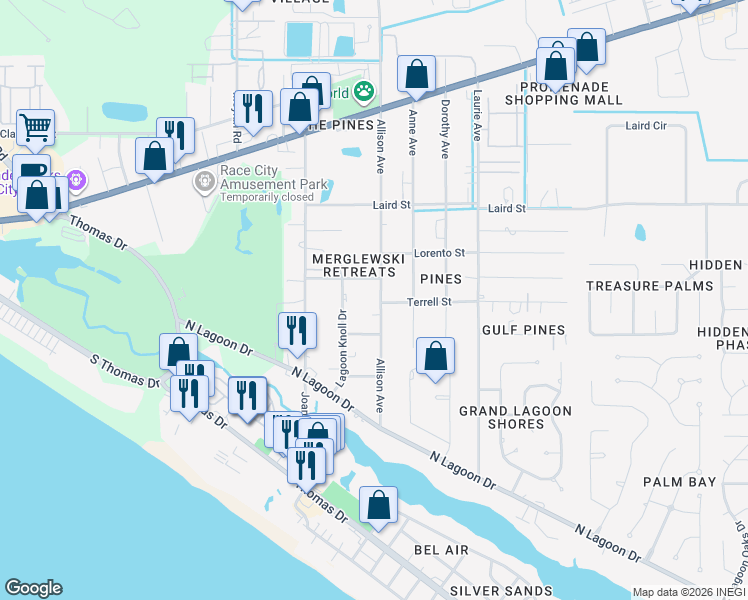 map of restaurants, bars, coffee shops, grocery stores, and more near 2506 Allison Avenue in Panama City Beach